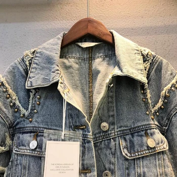Jar Lištovanie Nity Denim Jacket Ženy Plus Veľkosť Kabát Otvor Patch Jeans Bunda Ženy Harajuku Bunda High Street Outwear