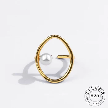 925 Sterling Silver Resizable Otvorenie Prstene pre Ženy Kruhu Pearl Šperky Veľké Nastaviteľné Starožitné Anillos Otvorenie Krúžky