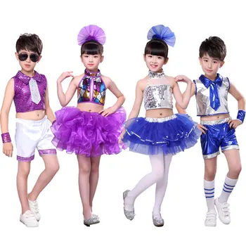 Detské flitrami jazz latinský tanec balet kostýmy chlapci a dievčatá moderné tanečné kostýmy výkon oblečenie tutu sukne