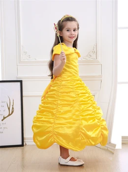 Kráska a Zviera Halloween Kostýmy pre Dievčatá Princezná Belle Šaty Deti Narodeninovej Party Žltá Nadýchané Šaty Víla Frocks