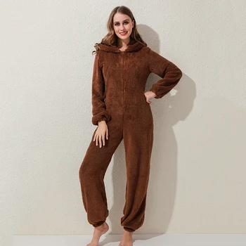 V Zime Teplé Pyžamá Onesies Našuchorený Fleece Kombinézach Sleepwear Celkovo Plus Veľkosť Kapota Sady Pyžamá Pre Ženy Dospelých