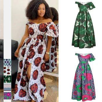 2021 Jar Afriky Dashiki Tlač Šaty pre Ženy Sexy Lomka Krku bez Rukávov Maxi Split Šaty na Blízkom Východe Štýle Afriky Oblečenie