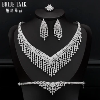 Nevesta Hovoriť Veľký Módne Luxusné Šperky Sady 4 KS Dubaj Cubic Zirconia CZ Indickej Afriky Svadobné Strapec Náhrdelníky Sady Pre Ženy