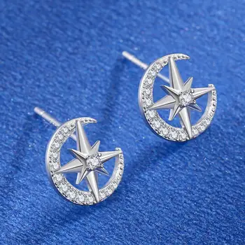 SILVERHOO Žena Klincami Earings 925 Sterling Silver Star Dizajn, Šperky, Zásnubné Strany Darček Lesklé Módne Svadobné Náušnice