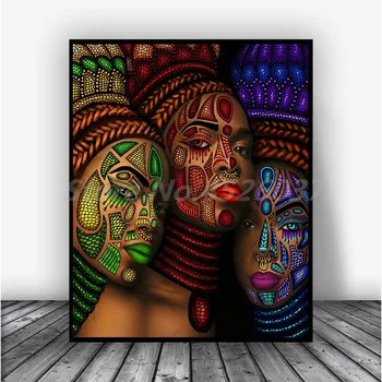 Africkej Ženy Štýlový Make-Up Plátno, Vytlačí Obrázok Modulárny Obrazy Pre Obývacia Izba Plagát Na Stenu Domova