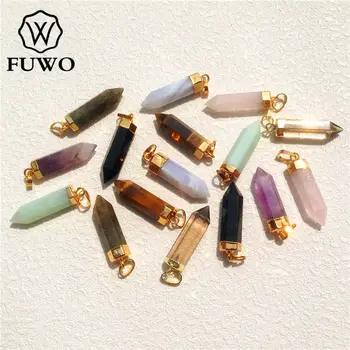 FUWO Prírodných polodrahokamov Long Point Prívesok 24K Gold elektrolyticky pokrývajú Vysokej Kvality Bullet Tvar Šperky Veľkoobchod PD126