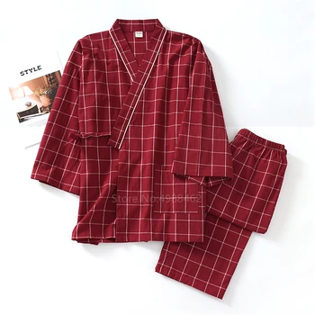 Čistá Bavlna Gázy Japonský Haori Kimono Sleepwear pre Človeka Samuraj Kostým Župan Pyžamo Sady Žena Yukata Ázijské Oblečenie Strany