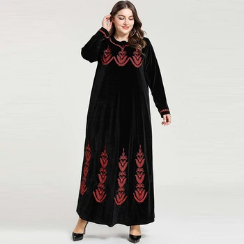 Najnovšie Moslimských Zimné Móda Veľké Veľkosti Žien Stredného Východu, arabsky, Vyšívané Kimono Velvet Islamskej Turecko, Dubaj Elegantný Štýl