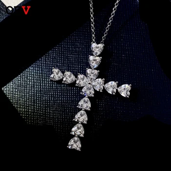OEVAS 925 Sterling Silver Šumivé Plných 5*5mm Srdca, Vysokým počtom atómov Uhlíka Diamant Cross Prívesok Náhrdelník Ženy Strany Jemné Šperky