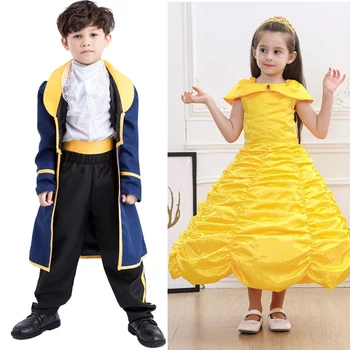 HORÚCE Deti Kráska a Zviera Cosplay Princ Adam Chlapci Kostýmy Cosplay Party, Dievčatá Belle Princezná Šaty jednotné halloween Šaty