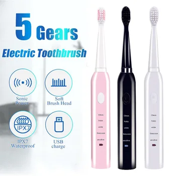 Ultrazvukové Sonická Elektrická zubná Kefka USB Nabíjanie Nabíjateľných Zubné Kefky Umývateľný Elektronické Bielenie Zubov Kefkou