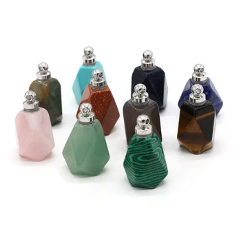 Prírodný Kameň Parfum Fľašu Prívesok Mnohouholník Rose Quartzs zobrazili kľúčové tlačidlá pre Šperky, Takže DIY Náramky, Náhrdelník Veľkosti 25x37mm