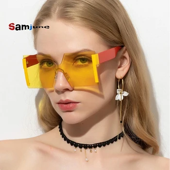 Samjune Módne Trendy Frameless Jeden Kus Slnečné Okuliare Ženy 2020 Luxusné Značky Ocean Šošovky, Slnečné Okuliare Retro Námestí V Tieni Dámy