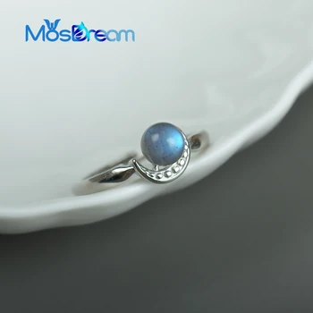 MosDream Labradorit Moonstone Blue Moon Light Elegantné Krúžky s925 Striebro Žena Drahokam Prst Prsteň Pásma Pre Ženy Pochúťka
