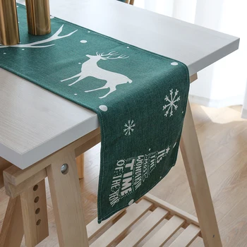 Veselé Vianoce Stolové Vlajky Polyester Elk Vytlačené Tabuľky Vlajka Vianočný Stôl Runner Dekorácie Pre Kuchynské Domáce Vianočné Ozdoby