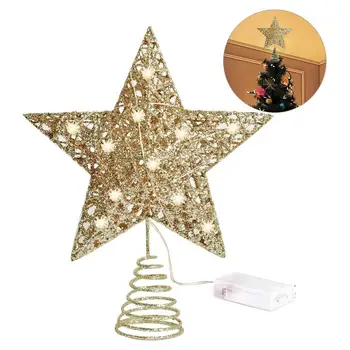 Vianočný Stromček, Hviezda Visí Dekor Pentagram Prívesok Lesklé Päť-Špicaté Hviezdy Tree Top Star Party Dekorácie s LED Svetlá