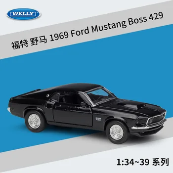 WELL 1:36 1969 Ford Mustang Boss 429 Zliatiny Model Auta Kovový Model Vozidiel S Box Pre Zberateľstvo Darček
