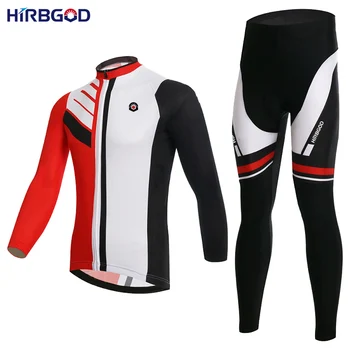 HIRBGOD pánske dlhý rukáv požičovňa kostýmov červená čierna biela prekladané maillot dres + nohavice mtb dh nosenie cyklistické nastaviť,NM495