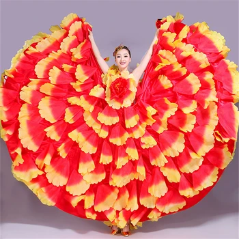 6Color Flamenco Šaty Gypsy Dance Sukne Žena Španielsko Brucho Kostýmy Veľké Petal španielsky Zbor Fáze Výkonu Nosenie S-3XL