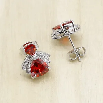Červená Cubic Zirconia Strieborná Farba Šperky Sady pre Ženy Náramok, Náhrdelník Prívesok Stud Náušnice, Prsteň Narodeniny Šperky
