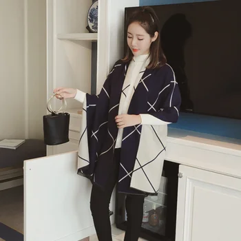 Chanycore kórejský luk Módne Zimné šatku cashmere pashmina ženy scarfs Colorblock obojstranné teplé, hrubé šatka pre dámy