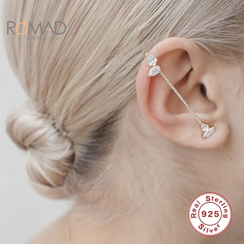 ROMAD Stud Náušnice Pre Ženy 925 Sterling Silver Okolo Auricle Diamond Surround Earhook Náušnice kórejský Pendientes Plata