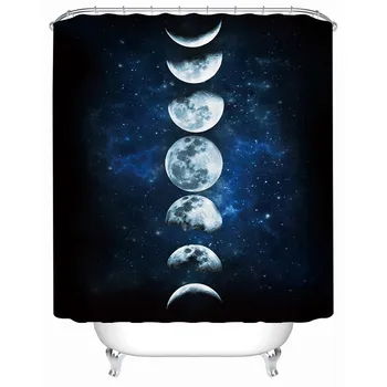 BeddingOutlet Mesiac Eclipse Zmena Sprchový Záves 3D Galaxy Nepremokavé Opony pre Kúpeľňa S Háčikmi 180x180cm Domova