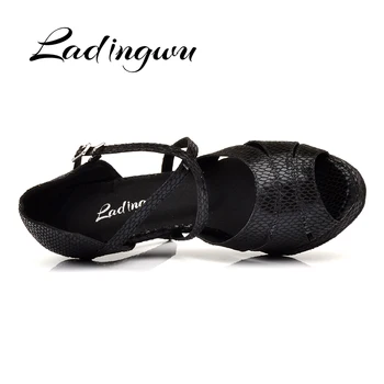 Ladingwu Tanečné Topánky Salsa Ženy Nepremokavé Platformu latinské Tanečné Topánky Ladys Sála Tango Tanečné Topánky Čierny Had Textúra PU