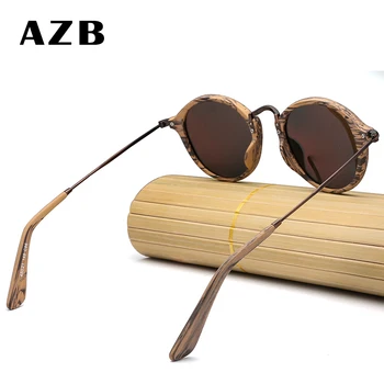 AZB Dizajnér Značky Kolo Malé Polarizované slnečné Okuliare Ženy Vintage Retro Dreva Slnečné Okuliare Žena Jazdy Kovové Okuliare