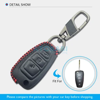 Kožené Auto Diaľkové Príveskom Kryt Pre Ford Focus Mondeo Ivct Ecosport Kuga Mondeo 3 Tlačidlá Skladací Kľúč Prípade Keychain Protector