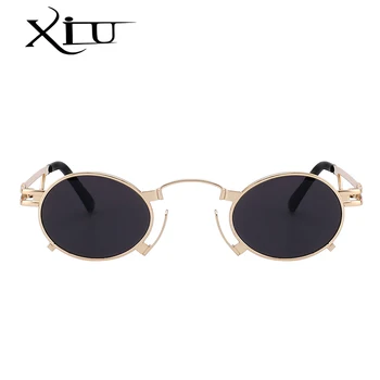 XIU Steampunk slnečné Okuliare Mužov Oválne Odtiene Kovové Slnečné okuliare pre Ženy Značky Dizajnér Vintage Style Slnečné okuliare Najvyššej Kvality