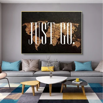 Mapa sveta Modulárny Umelecké Plátno na Maľovanie Abstraktné Zlaté Plagát na Stenu Umenie Vytlačí Obrázok pre Obývacia Izba Domova