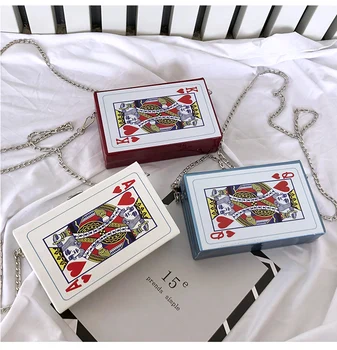 Ženské reťazca ramenný crossbody taška zábava poker karty voľný čas módne písmená malé námestie trendy kabelky bolsa feminina
