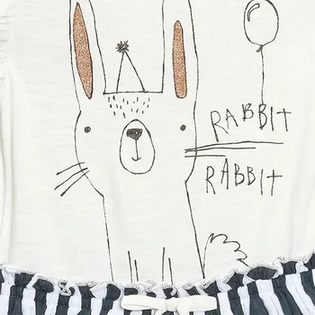 Malý Maven Nové Letné Deti Oblečenie White Rabbit Vytlačené Krátke Prekladané Patchwork O-krku Pletený 1-6yrs Bavlna Dievčatá Šaty