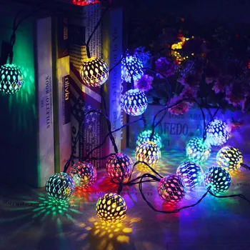 Solárne string svetla 20 osvetlenie vonkajšie LED Marocký lopta iron art striebro loptu dovolenku krajiny nádvorie strana večer dekorácie