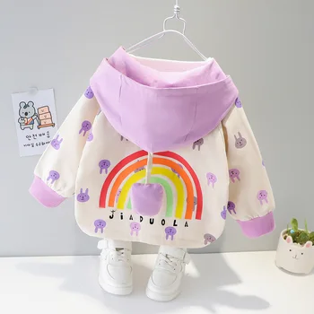2021 Jar, Jeseň, Baby, Deti Cartoon Králik Rainbow Kapucňou Bundy Dievčatá Vesty vrchné oblečenie detské Kabáty Casaco
