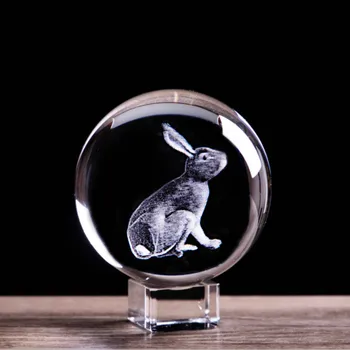 Zodiac Králik krištáľová Guľa 3D Laserom Vygravírované Zvieratá Hare Figúrky, Sklenené Gule Svete Deti Birtday Darčeky Domova Príslušenstvo