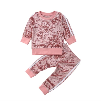 Štýlový Detský Baby Girl Velvet Top Mikina Nohavice, Oblečenie Set Oblečenia Tepláková Súprava