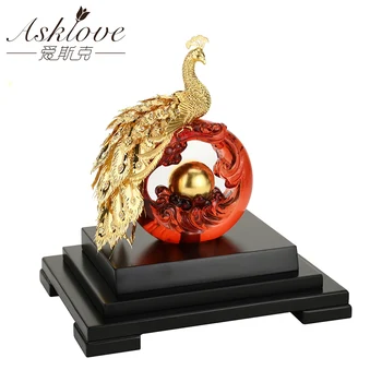 Asklove Zlato Phoenix Ornament 3D páva Socha 24K zlatou Fóliou Miniatúrne Dekorácie Figúrky Ploche Remesiel Domova Dary