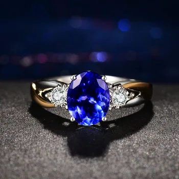 Caiyayinuo Luxusné Sapphire Krúžok pre Ženy Otvoriť, Upraviť Veľkosť s Oválny Modrý Drahokam 925 Silver Klasické Šperky Svadobný Dar
