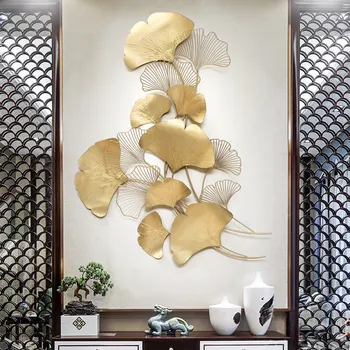Moderné Luxusné Kovaného Železa Stene Visí Ginkgo Leaf Remesiel Výzdoba Domov Pozadí Na Stenu-Nálepky Verandu Kovové Nástenné Príslušenstvo