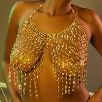 GLAMing Sexy Zlate Tela Podprsenka Reťazca Šperky pre Ženy Postroj Bikini Remeň Nastaviť Dámy Strapec Crystal Drahokamu Nohavičky Šperky