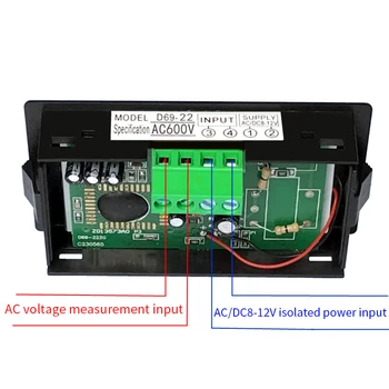 D69 LCD displej voltmeter voltmeter rozsah AC 0-200V 0-600V panel displej, modré podsvietenie pracovné napätie AC alebo DC 8-12V
