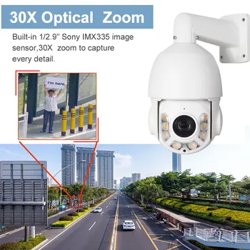 Bezpečnosť POE 5MP Farebné Nočné Videnie PTZ Speed Dome Kamera, 30X Zoom Automatické Sledovanie Humanoidný Detekcie TwoWay Audio ONVIF P2P H. 265