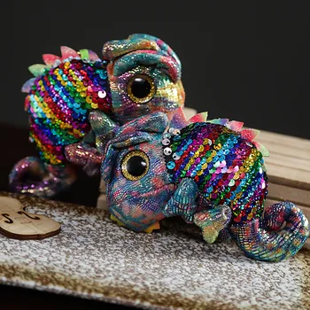 Plyšové hračky prívesok jednorožec chameleon alpaky farebné flitrami svetelný batoh prívesok keychain zvierat plyšový malý prívesok dary