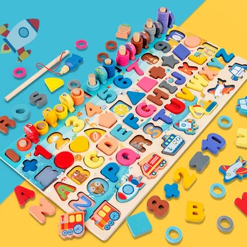 Detské Drevené Hračky Montessori Začiatku Vzdelávacieho Zmyslové Hračky Deti Obsadené Rada Matematiku Rybárske Počítanie Geometrické Útvary