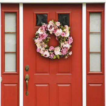 Umelá Kvetina Pivónia Veniec - 16inch Dvere Jar Veniec Kolo Veniec Na vchodové Dvere, Svadby, Home Decor