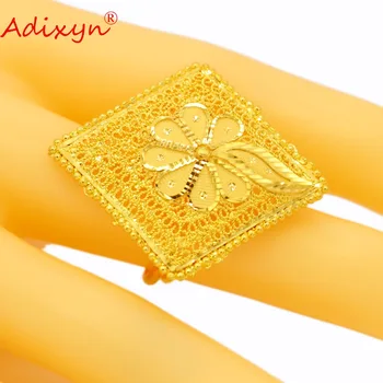 Adixyn Námestie Módne Zlatý Prsteň Pre Ženy, Zlatá Farba India Šperky Zásnubný Prsteň Doplnky Strany N04084