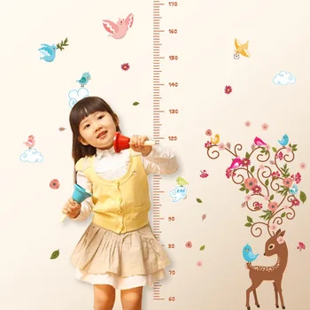 Cartoon zvieratá farebný motýľ jeleň výška pravítko na meranie samolepky na stenu pre deti izba rastu tabuľka škôlky dekor