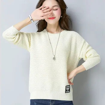 Klasické Jednofarebné Rebrovaný O-Krku Pletený Pulóver Ženy Kórejskej Veľkej Veľkosti Tenký Sveter Vintage Knitwear Topy Oblečenie Jeseň 2021